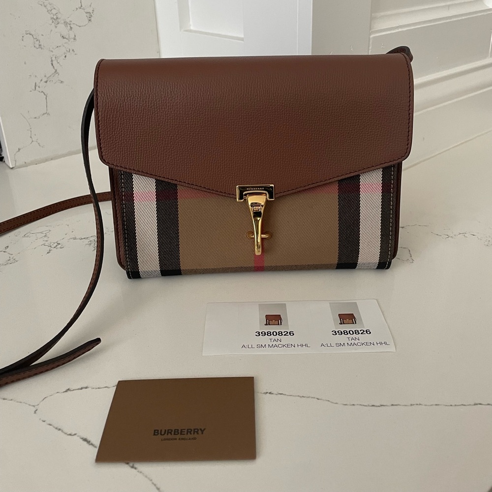 BURBERRY Leather and House Check Canvas Macken Crossbody Bag